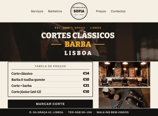 Demonstração de site para cabeleireiro em Lisboa