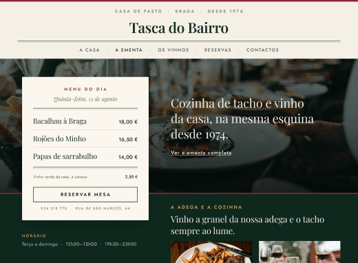 Demonstração de site para restaurante tradicional português